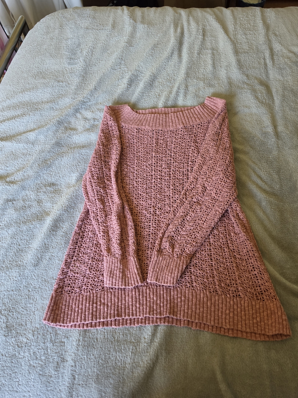 LOFT Dusty Pink Open-Stitch Off-Shoulder Sweater